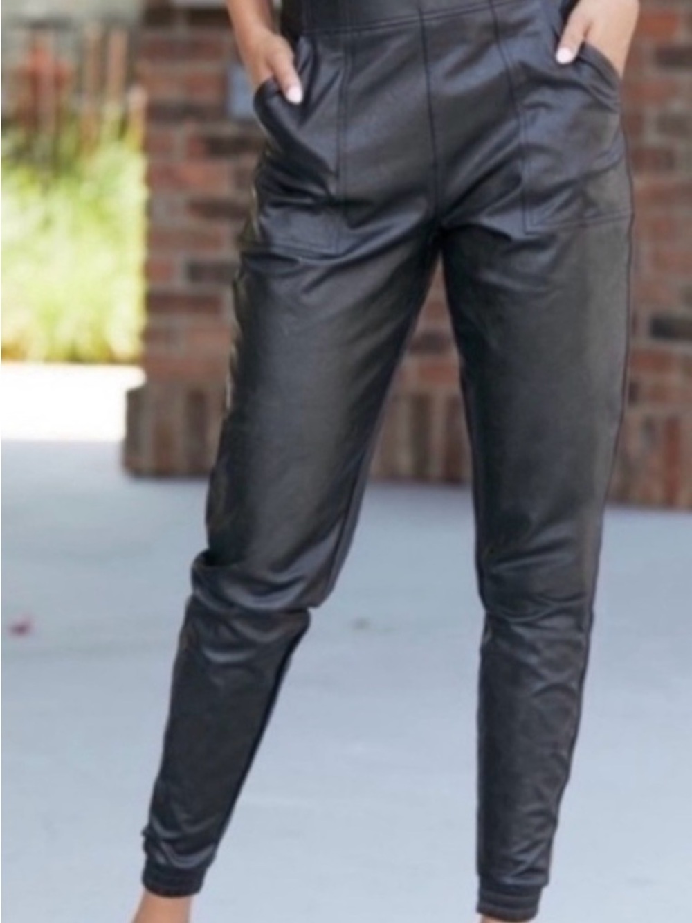 SPANX Black Faux Leather Jogger Pants for Women